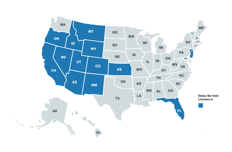 A map of the United States highlighting states in blue where Unity Design Group engineers are currently licensed