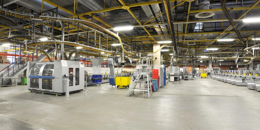 A large industrial facility with various electrical engineering equipment and machinery