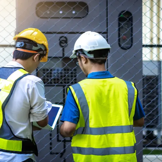 Two people learning hands-on electrical training